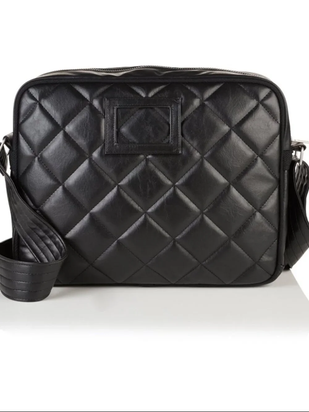 Superdry Embossed Logo Black Faux Leather Messenger Crossbody Bag